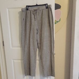 Liz Claiborne SzLG olive wide leg linen blend zipup elastic waist pockets slacks